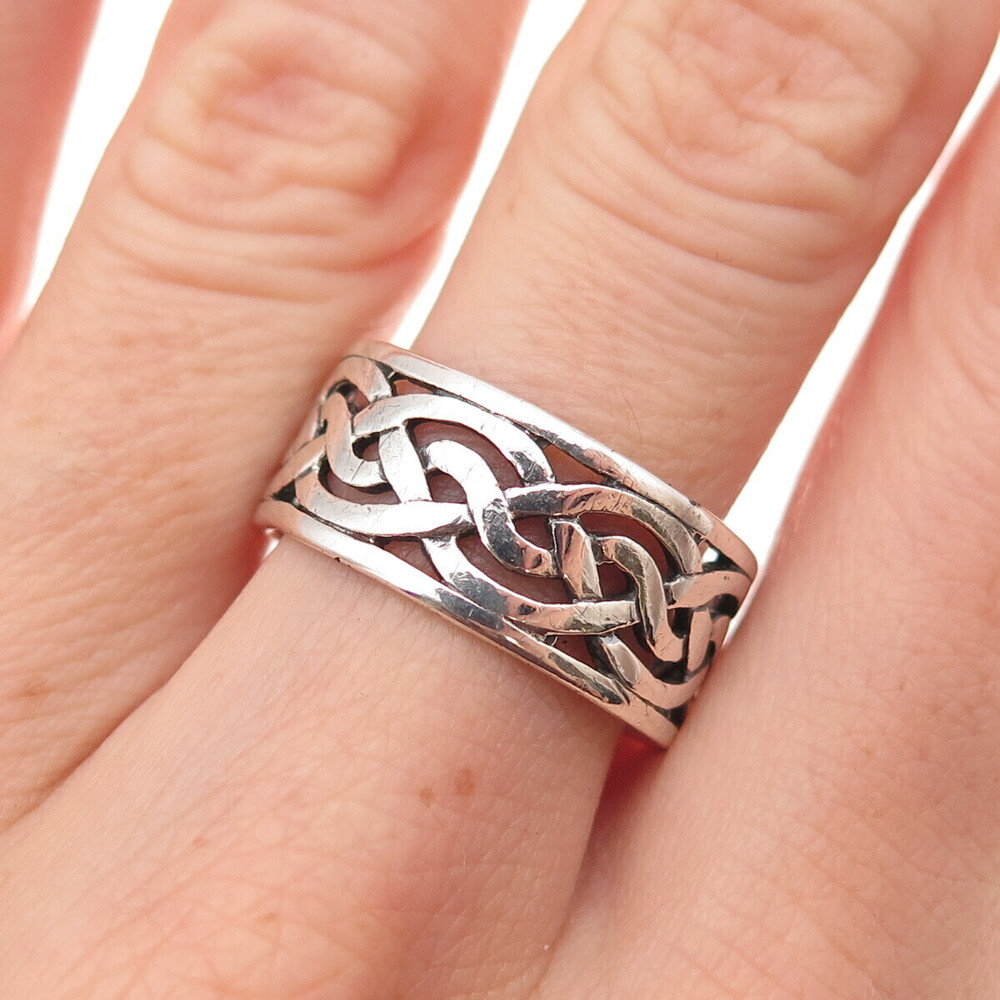 925 Sterling Silver Vintage Celtic Braided Knot Oxidized Band Ring Size 8.25